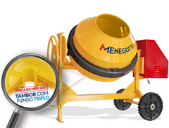 Betoneira 400L Rental Com Motor Diesel Toyama 4,7Hp Com Roda Maciça Menegotti