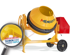 Betoneira 400L Rental Com Motor Gasolina Toyama 5,5Hp Com Roda Maciça Menegotti