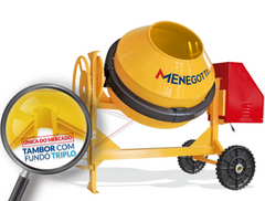 Betoneira 400L Rental Com Motor Trif 2Cv 220V 60Hz 4P Com Roda Maciça Menegotti