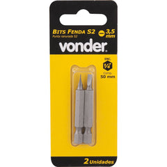 Bits ponteira fenda 1/4" 4,5x50mm aço s2 com 2 peças - Vonder