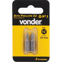 Bits Ponteira Philips 1/4  N.1 3/16x38mm Aço S2 Com 2 Peças