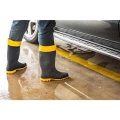 Bota PVC 37/38 Azul/Amarela Cano Médio Com Forro Vonder