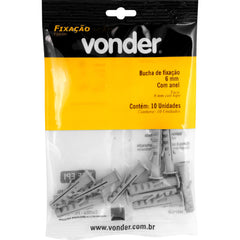 Bucha de Fixação 6 mm com Anel com 10 peças Vonder