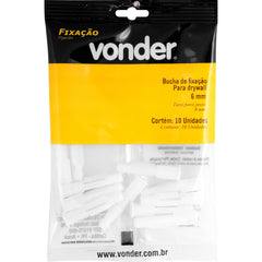 Bucha de Fixação para Drywall 6 mm com 10 peças Vonder