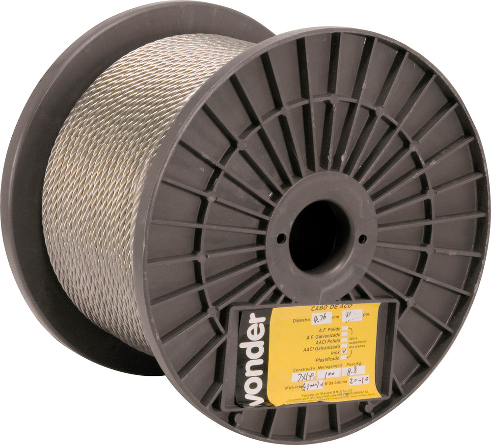 Cabo de aço aai 5/32" alma de aço 6x19m inox c/ 100m Vonder
