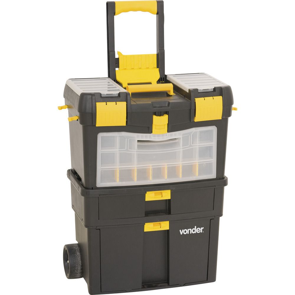 Caixa Plástica Ferramentas Baú 460x260x620mm Rodas Vonder