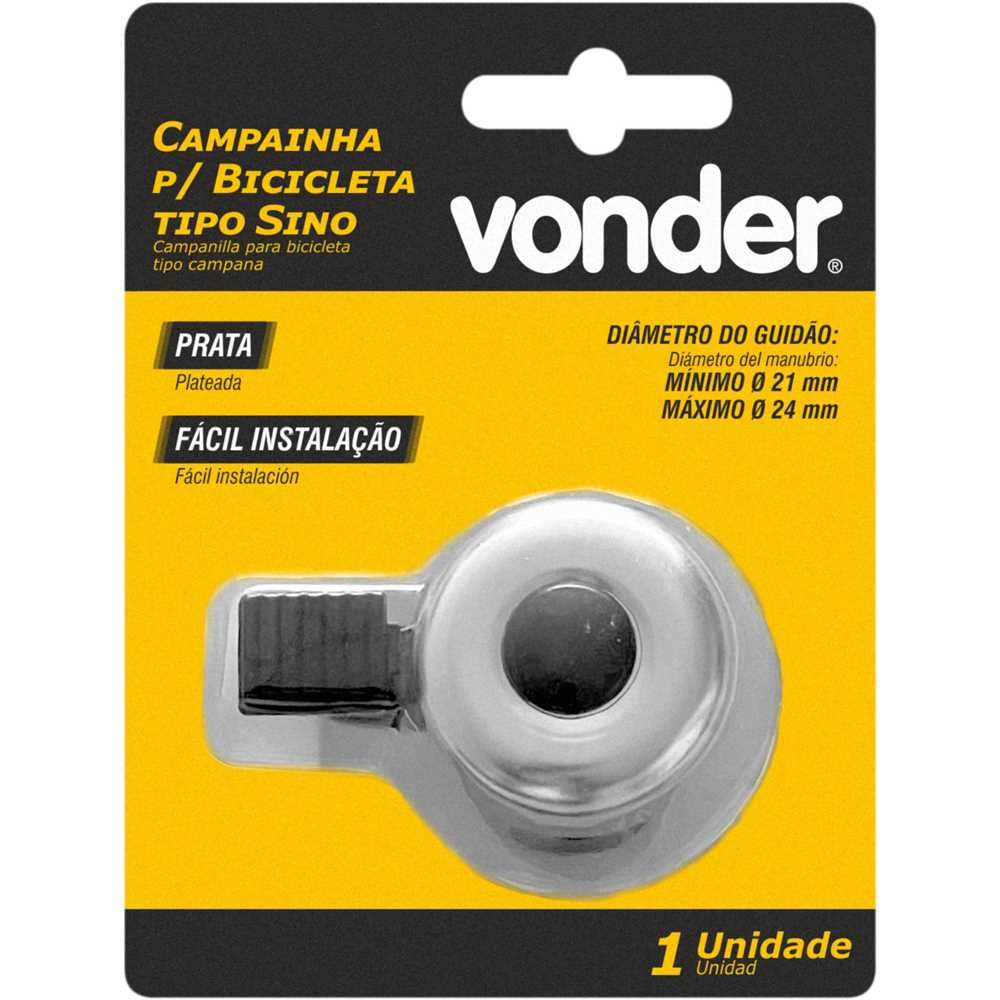 Campainha para bicicleta tipo sino prata Vonder