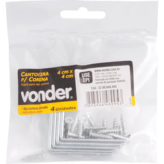 Cantoneira p/ cortina 04x04cm zincado cce0044 c/ 4 pç Vonder