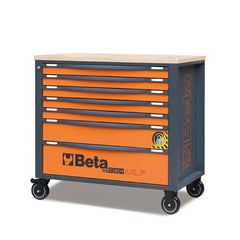 Carrinho de Ferramentas 1000KG Laranja Tampo Madeira 7 Gavetas Protegidas RSC24AXLP/7-O Beta