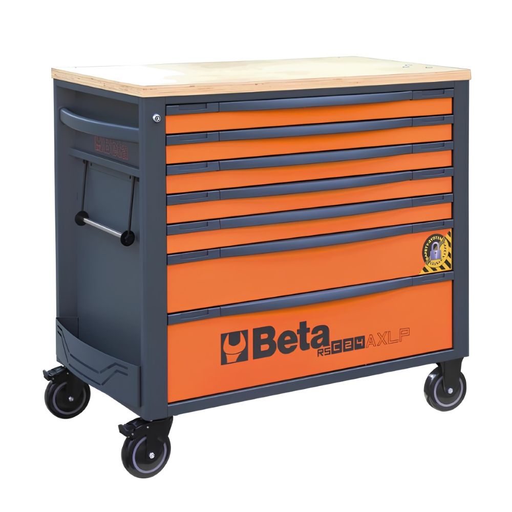Carrinho de Ferramentas 1000KG Laranja Tampo Madeira 7 Gavetas Protegidas RSC24AXLP/7-O Beta