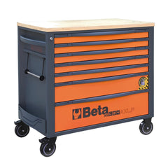 Carrinho de Ferramentas 1000KG Laranja Tampo Madeira 7 Gavetas Protegidas RSC24AXLP/7-O Beta