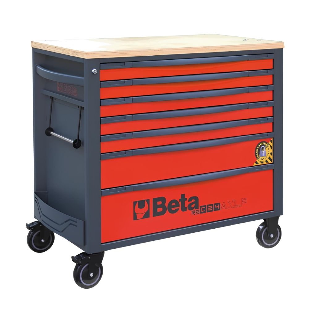 Carrinho de Ferramentas 1000KG Vermelho Tampo Madeira 7 Gavetas Protegidas RSC24AXLP/7-R Beta