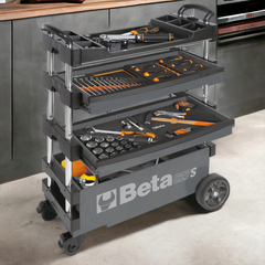 Carrinho de Ferramentas Tipo Trolley Rebatível 2 Gavetas com 6 Tabuleiros Cinza C27S-G Beta