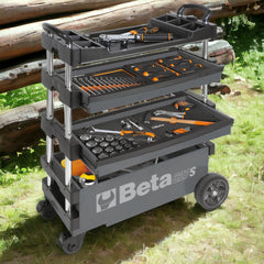 Carrinho de Ferramentas Tipo Trolley Rebatível 2 Gavetas com 6 Tabuleiros Cinza C27S-G Beta