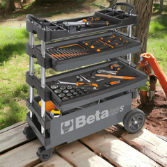 Carrinho de Ferramentas Tipo Trolley Rebatível 2 Gavetas com 6 Tabuleiros Cinza C27S-G Beta