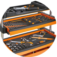 Carrinho de Ferramentas Tipo Trolley Rebatível 2 Gavetas com 6 Tabuleiros Laranja C27S/O Beta