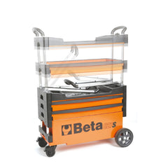 Carrinho de Ferramentas Tipo Trolley Rebatível 2 Gavetas com 6 Tabuleiros Laranja C27S/O Beta