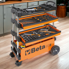 Carrinho de Ferramentas Tipo Trolley Rebatível 2 Gavetas com 6 Tabuleiros Laranja C27S/O Beta