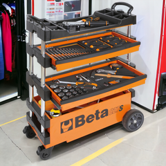 Carrinho de Ferramentas Tipo Trolley Rebatível 2 Gavetas com 6 Tabuleiros Laranja C27S/O Beta