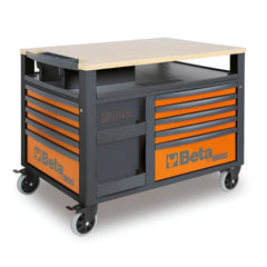 Carrinho de Ferramentas SuperTank 1200KG Laranja Cinza com Tampo de Madeira 10 Gavetas RSC28-O Beta