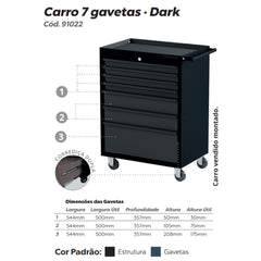 Carro para Ferramentas Profissional 7 Gavetas Dark Presto
