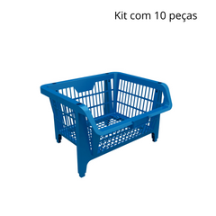 Cesto Expositor Empilhável Azul Kit com 10 Presto