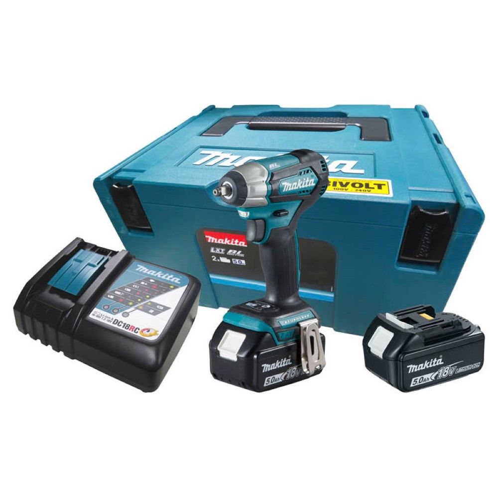 Chave de Impacto 18V 2400 RPM Com 2 Baterias Carregador Mak-Pac 2 Torque 180N.m DTW180RTJ Makita