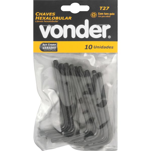 Chave Hexalobular T27 c/ Furo Guia Crv c/ 10 peças Vonder