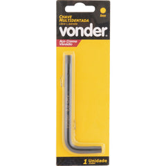 Chave multidentada 08mm tipo L curta cromo vanádio Vonder