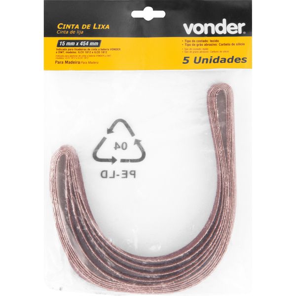 Cinta Lixa 15x454mm G120 com 05 peças Vonder