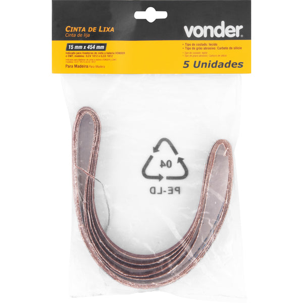 Cinta Lixa 15x454mm G240 com 05 peças Vonder