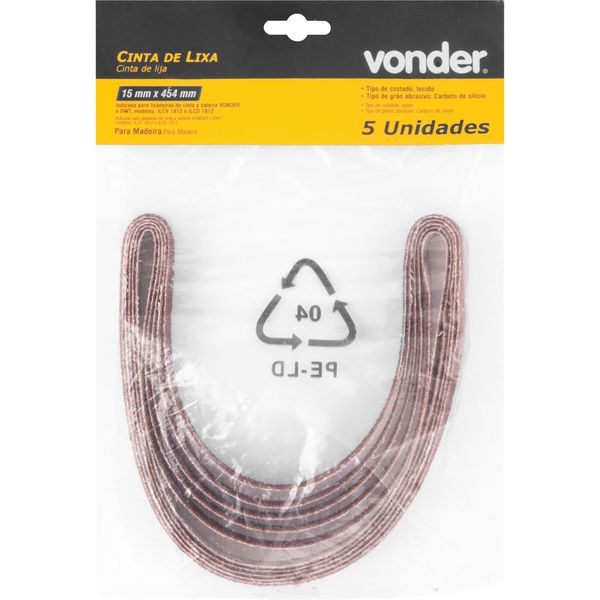 Cinta Lixa 15x454mm G80 com 05 peças Vonder