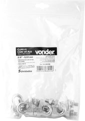 Clips p/ Cabo de Aço 3/8''9,53 mm Cartela c/ 5 peças Vonder