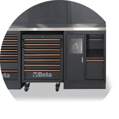 Conjunto Móveis Oficina com Bancada Inox Armário Parede Carrinho Paineis Ferramenta C45PROX Beta