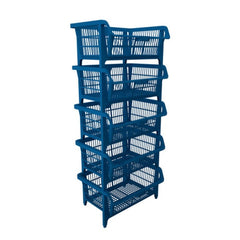 Conjunto 5 Cestos Expositor Empilhável Azul Presto