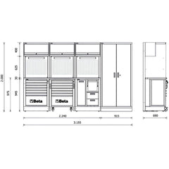 Conjunto de Móveis Oficina com Bancada Armário Parede Carrinho Painel Ferramenta RSC50 F Beta