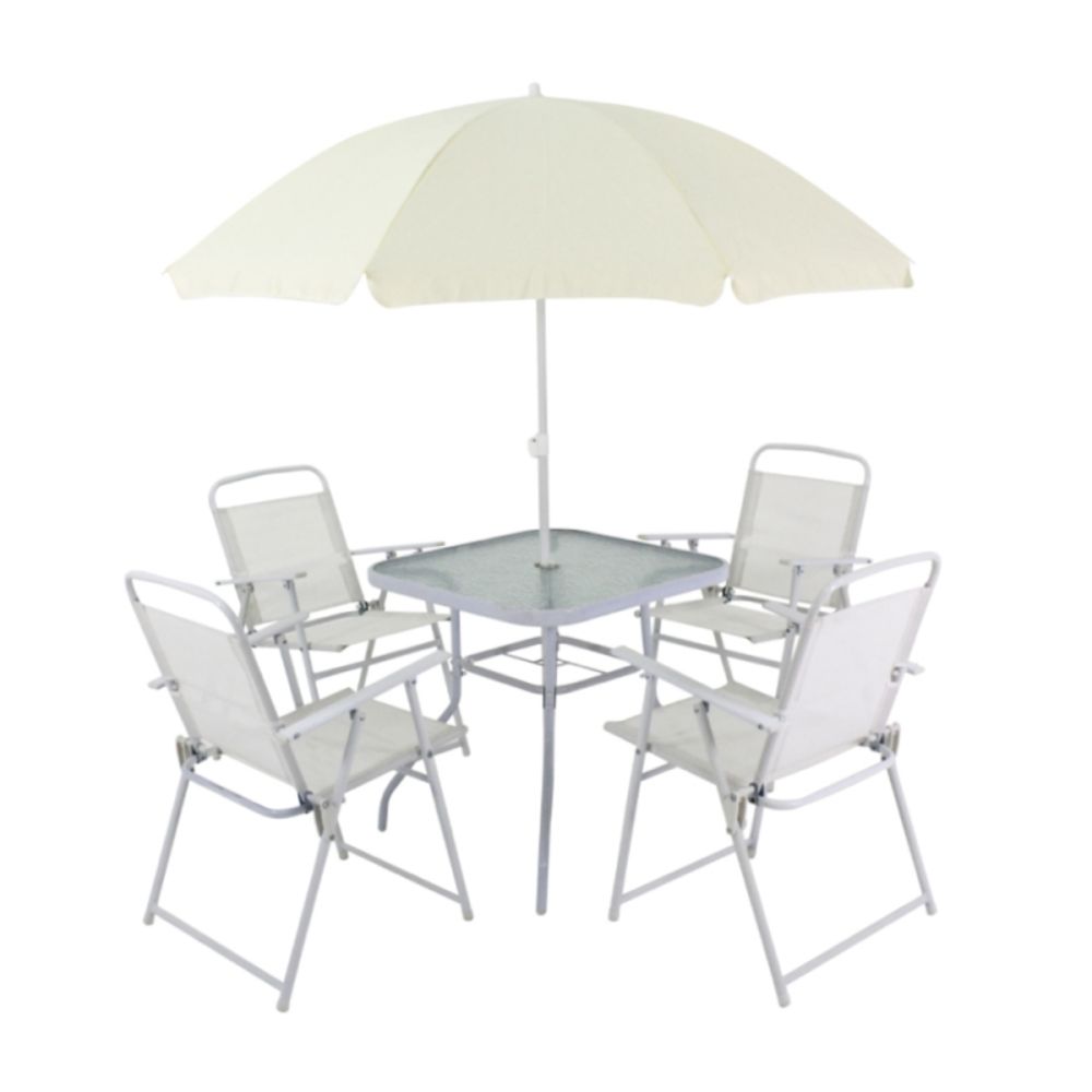 Conjunto Miami Branco 4 Cadeiras 1 Mesa 1 Ombr. Bel Lazer