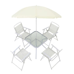 Conjunto Miami Branco 4 Cadeiras 1 Mesa 1 Ombr. Bel Lazer