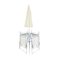 Conjunto Miami Branco 4 Cadeiras 1 Mesa 1 Ombr. Bel Lazer