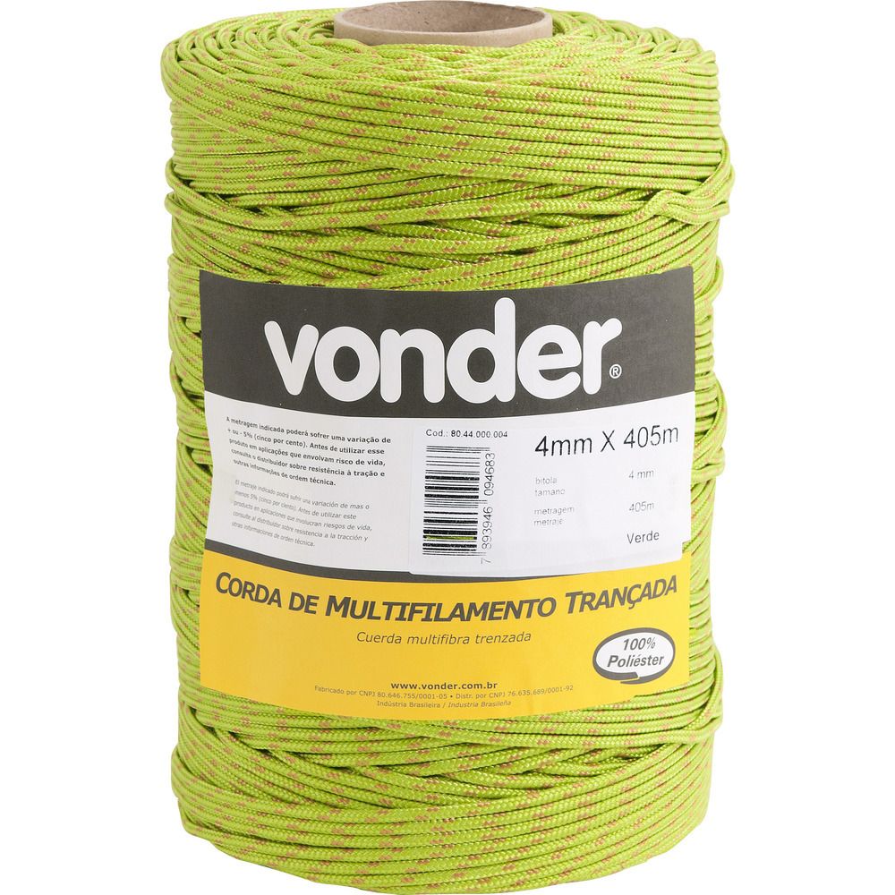 Corda Multifilamento Trançada 10,0mm 11,0kg 147 Metros Verde