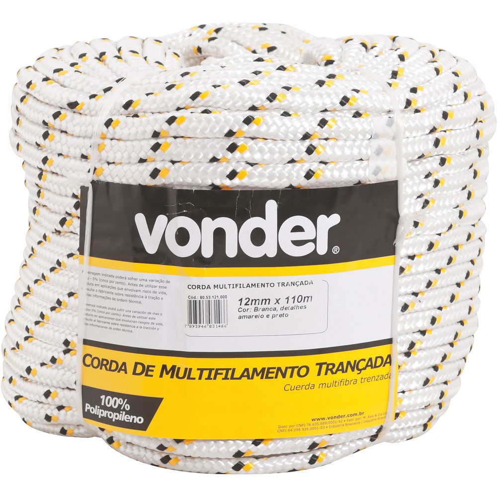 Corda Trançada 12,0mm 3,2kg 50m Branca/ Vonder - Guimepa