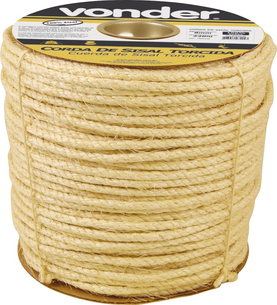Corda Sisal Torcida 6,0mm 10,0kg 400 Metros Natural Carretel