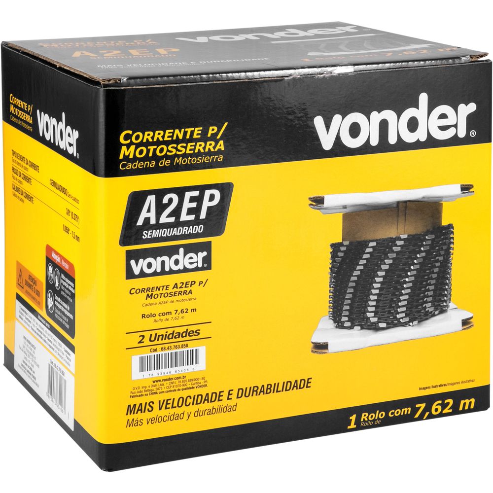 Corrente A2Ep p/ Motosserra Rolo 7,62 metros 25 Pés Vonder