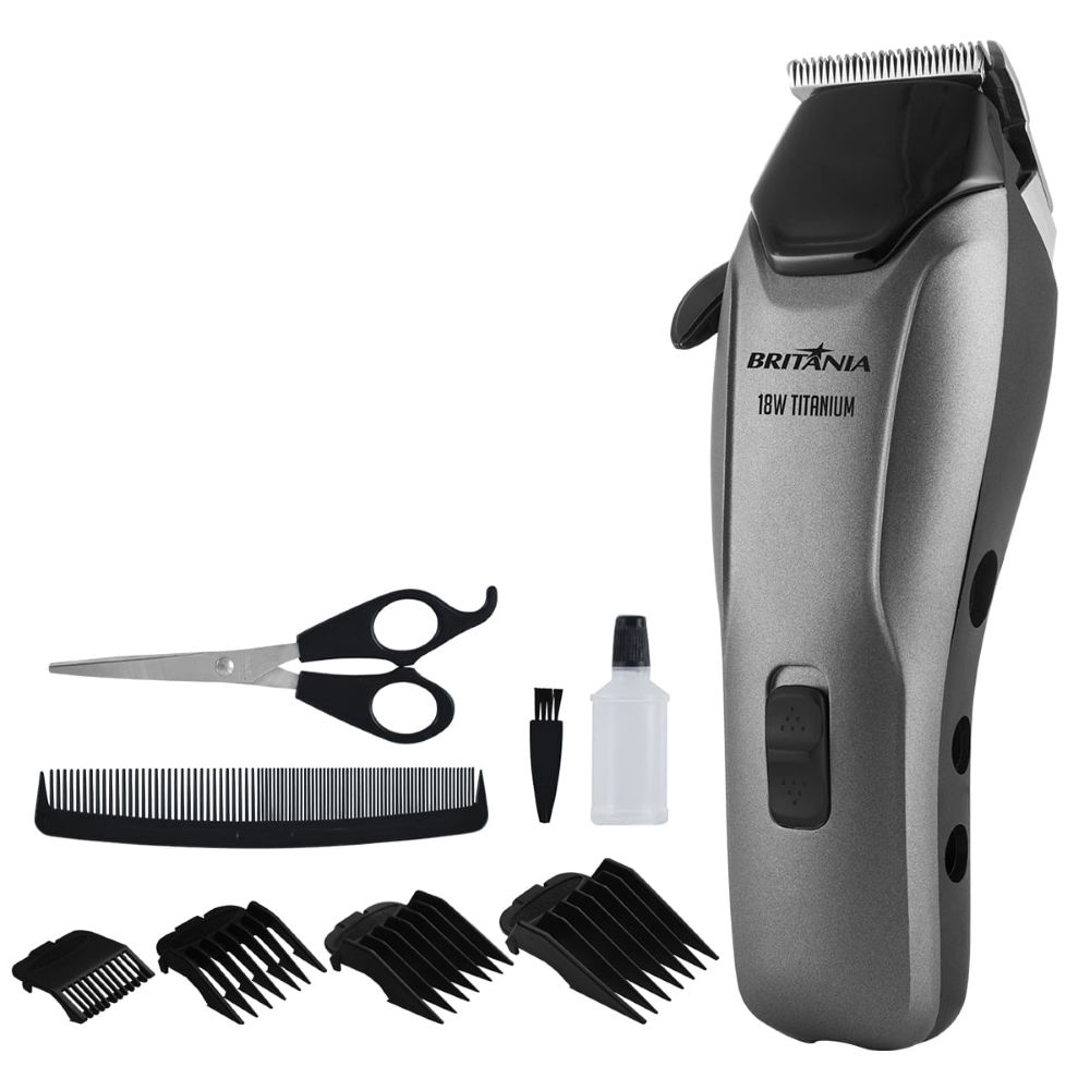 Máquina de Cortar Cabelo BCR18T 18W Titanium Britânia Com 9 Acessórios 220V