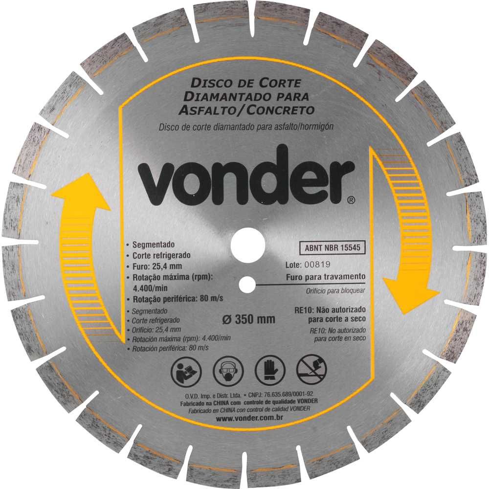 Disco Diamantado para Asfalto/Concreto 350mm Vonder Plus