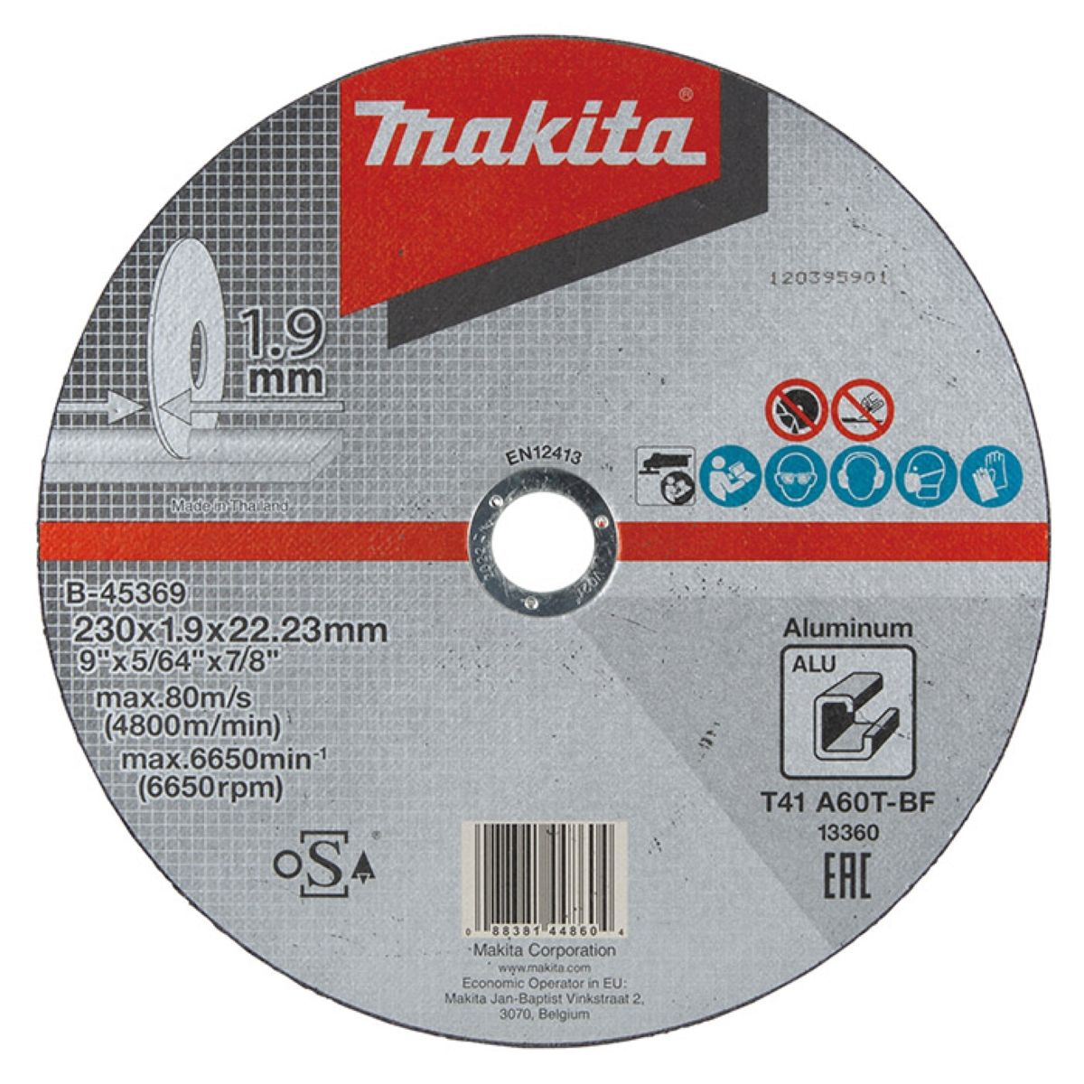 Disco de Corte Abrasivo Aluminio B-45369-10 Makita 230mm 10 Unidades