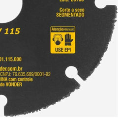 Disco De Corte Tungstênio 115mm Segmentado Para Madeira DMV115 Vonder