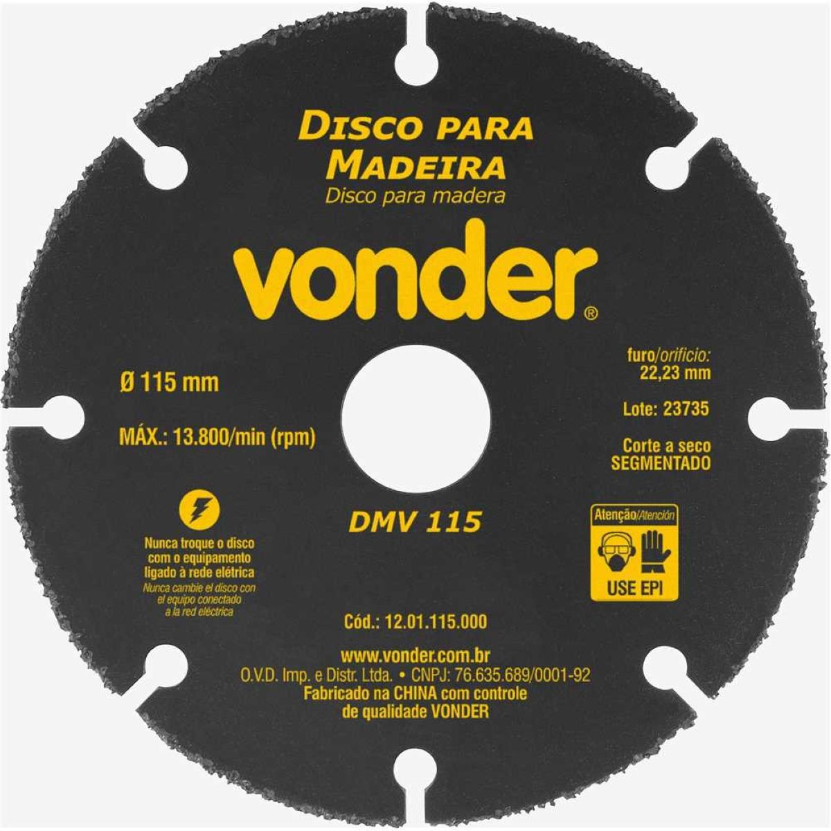 Disco De Corte Tungstênio 115mm Segmentado Para Madeira DMV115 Vonder