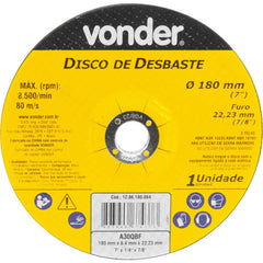 Disco de Desbaste 180 mm x 6,4 mm x 22,23 mm Vonder