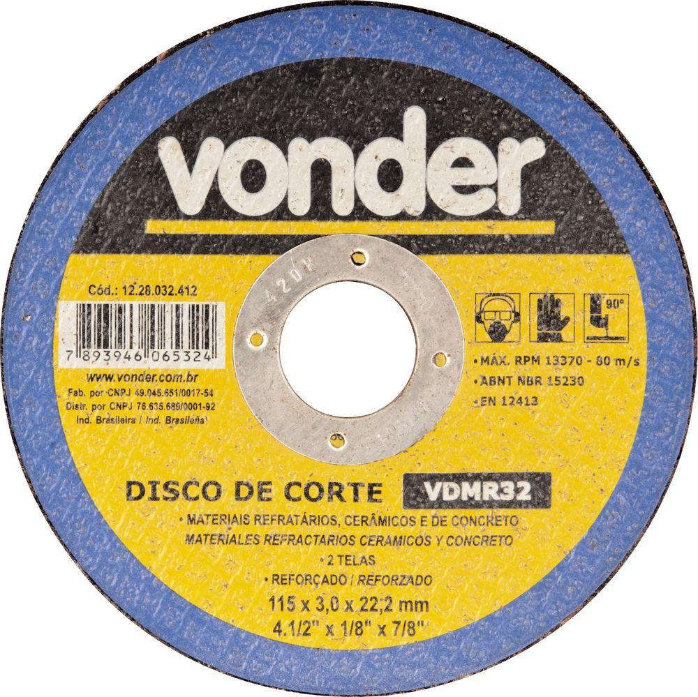 Disco De Corte 114,3x3,0x22,22 2 Telas Para Refratário Vdmr3